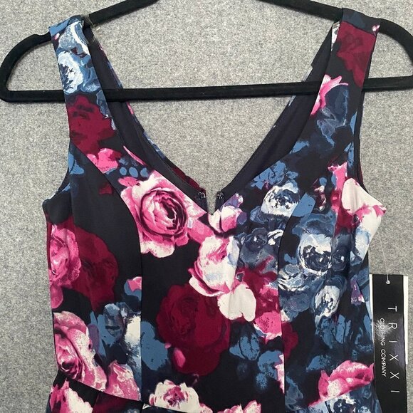 Trixxi V Neck Fit & Flare Floral Pleated Skirt Dress - Picture 2 of 15